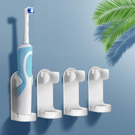 Soporte para cepillos de dientes eléctricos, estante de almacenamiento multifuncional de pared en plástico autoadhesivo para 4 cepillos de dientes. (1/5)