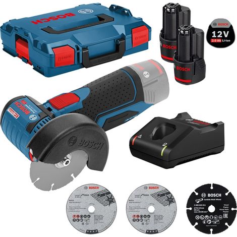 Bosch Akku-Winkelschleifer GWS 12V-76 Ø 76 mm / 2x 2,0 Ah Akku + Ladegerät in L-Boxx