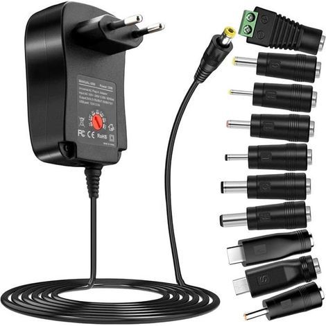 Adattatore di alimentazione universale da 41 W, da CA a CC 6 V 9 V 12 V 15 V 18 V 20 V 24 V, 1 A 1,5 A 2 A, adattatore universale (1/5)
