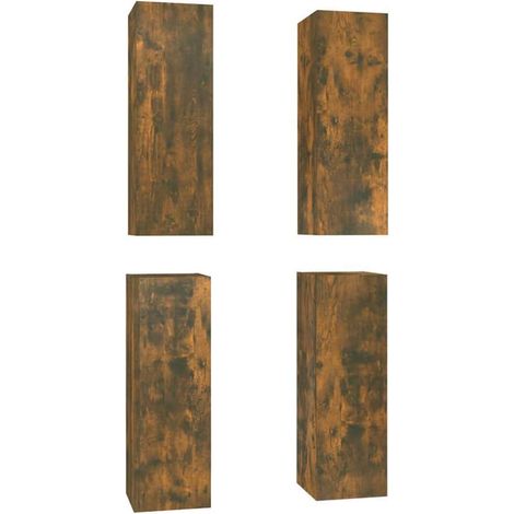 Meubles TV Suspendus Muraux Rangement Salon Bois d'Ingénierie Chêne Fumé Lot de 4 (1/5)