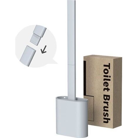 Brosse Toilettes WC Silicone Amovible, Brosse WC Suspendu avec Base Séchage Rapide, Balai Toilette WC Silicone Nettoyage Flexible, Tête Plate Balayette WC Installation Murale et Debout (1/4)