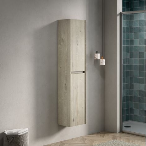 Armario de baño mural 140x30x24 cm blanco roto de contrachapado con 2 puertas y estantes ajustables (1/5)