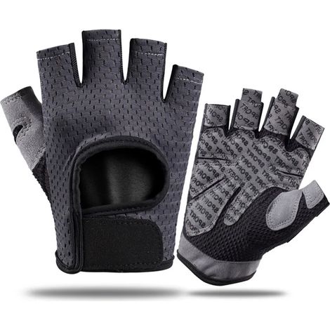 (Gris, Taille L) Gants d'haltérophilie, protection complète de la paume, adaptés au fitness et au cyclisme, respirants et ultra-légers, unisexes. (1/4)