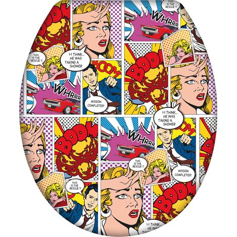 Wenko – Abattant WC Pop Art – Duroplast antibactérien – Frein de chute Easy Close – Fixation inox – 38 x 45 cm – Multicolore