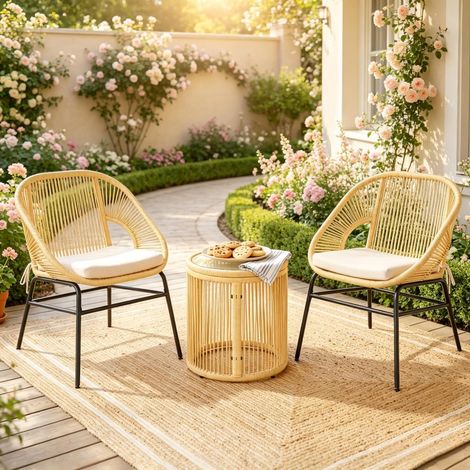 Ensemble de salon de jardin moderne, ensemble de sièges compact, ensemble de mobilier de jardin design (comprend uniquement 2 chaises et 1 table) (1/4)
