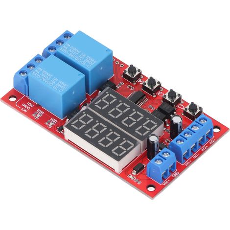 Module Relais 2 Canaux 24V, Minuterie Multifonction avec Affichage LED, Retardateur, Verrouillage Automatique et Cyclique pour Domotique et Contrôle Automatique (1/5)