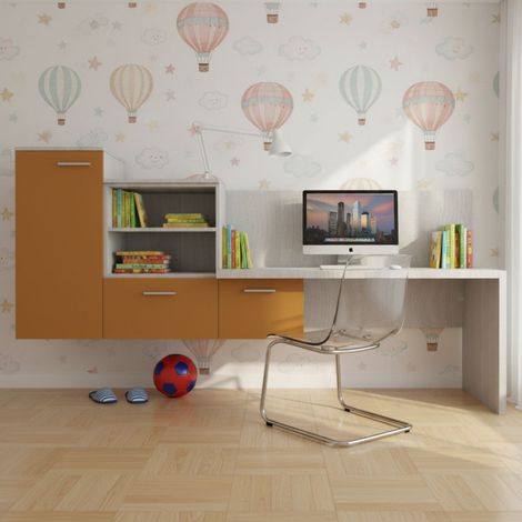 Angolo studio con scrivania parzialmente sospesa e libreria - Design moderno e personalizzabile - Rovere rock