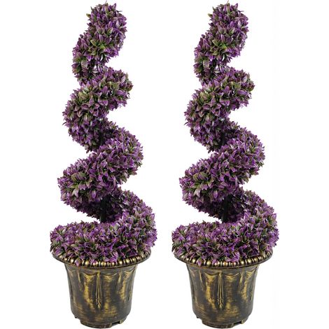 90cm Artificial Pair of Purple Spiral Topiary Trees with Planters (1/5)