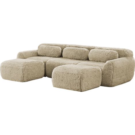 Modulares U-Sofa aus Samtoptik-Stoff, ohne Montage, Hellbeige (1/5)