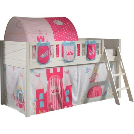 Lit Enfant Tente, Tunnel & 3 Pochettes "Scott Princesse" 90x200cm Blanc (1/5)