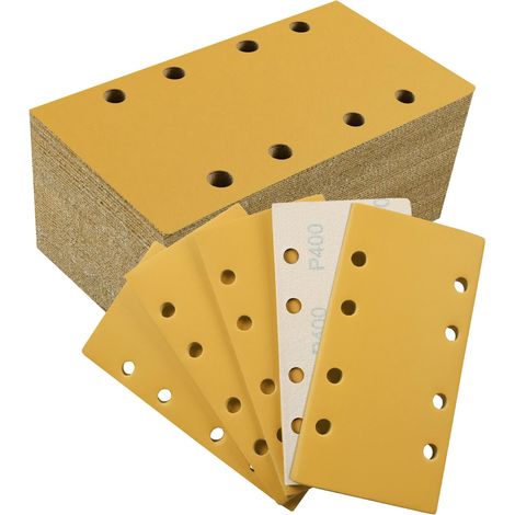 50 Feuilles Abrasives 93 x 185 mm 8 trous P400, Pour Ponceuse Orbitale Sur Bois, Métal, Peinture, Plastique (1/5)