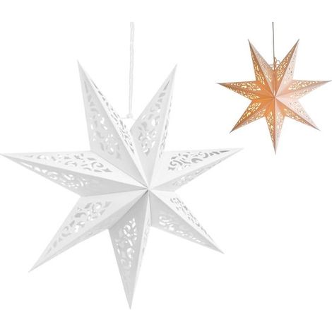 chemise en papier blanc de 45 cm, abat-jour suspendu en forme d'étoile, décoration à suspendre pour Noël, le Nouvel An, les fêtes et la décoration de fenêtre (1/2)