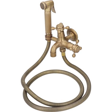 Ensemble robinetterie de salle de bain style européen, en laiton antique avec poignée croix et douchette murale à fixation murale (1/5)