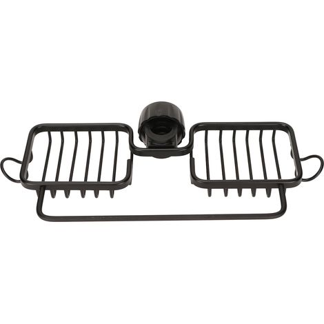 Étagère pour robinet en aluminium et plastique avec deux bacs et barre à serviettes pour éponge et chiffon, cuisine et salle de bain, noir
