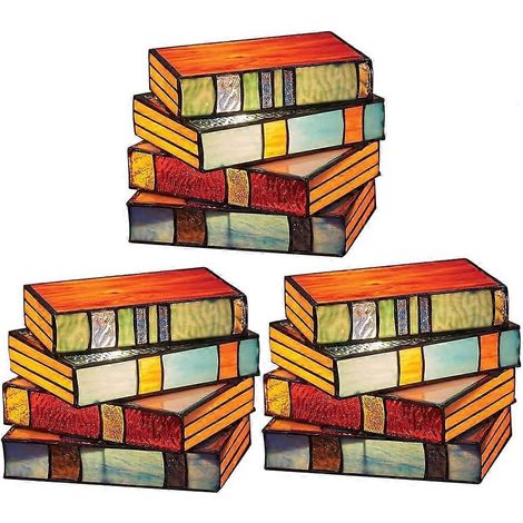 Lampe en verre coloré composée de 3 livres empilés, lampe de chevet/bureau vintage en verre fait main, représentant des livres empilés. (1/5)