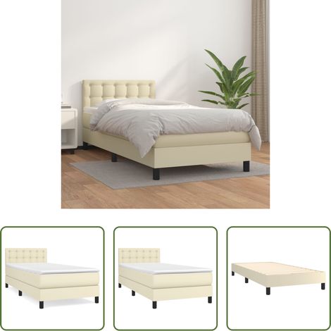 vidaXL Sommier à lattes de lit avec matelas Crème 100x200cm Similicuir (1/5)