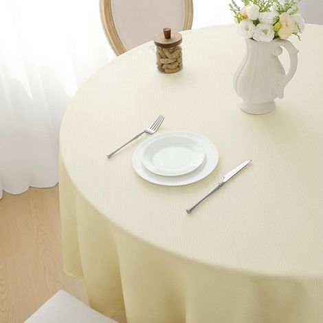Nappe ronde 140 cm lavable beige jacquard déperlante anti-taches