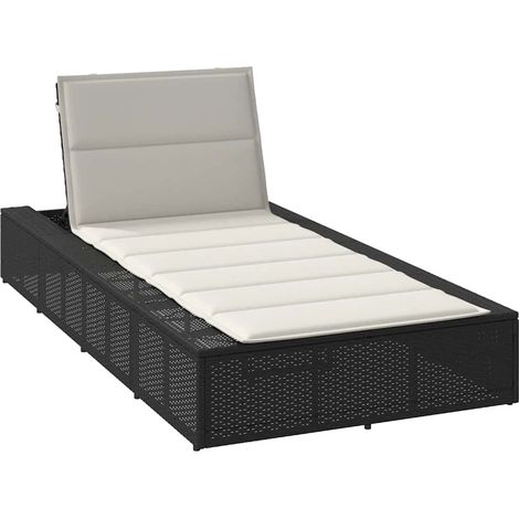 Sonnenliege mit schwebender Auflage Schwarz Poly Rattan
