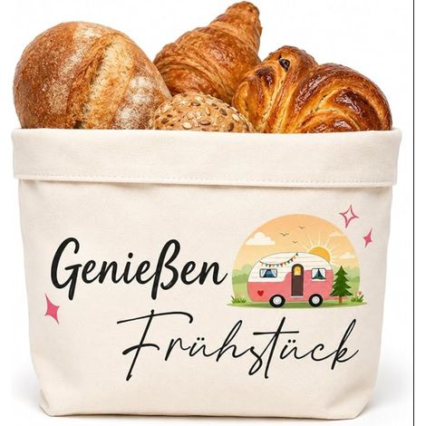 Panier à pain en tissu motif camping-car corbeille pliable avec texte camping panier déjeuner décoratif pour van caravane cuisine pique-nique table pour décoration maison voyage quotidien e (1/5)