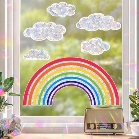 Lntyq Stickers Fenetre, Attrape Soleil Autocollant Fenetre Arc en Ciel, Autocollant Oiseaux Vitre Anti Collision, Rainbow Prism Autocollant en Verre, pour Bureau à Domicile Salon Cuisine (1/5)
