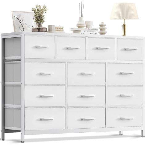 Grande Commode Chambre Adulte, Commode 13 Tissu Tiroirs (Blanc) (1/5)