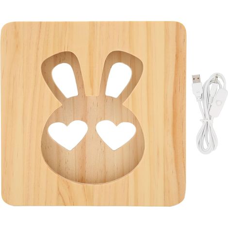 Lampe De Chevet, Veilleuse en Bois 3D en Forme De Lapin, Perles LED, économie D'énergie, Lampe De Bureau Décorative Creuse pour Chambre à Coucher (1/5)