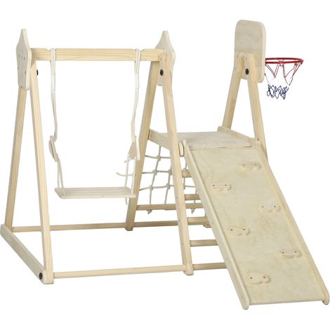 AIYAPLAY Gioco Bambini con Scivolo Pareti da Arrampicata Altalena e Canestro