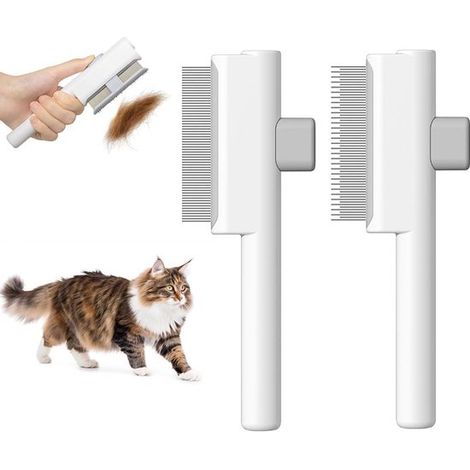 Katzenkamm, zweiteiliges Set, Haustierpflegebürste, für kurz und langhaarige Haustiere, entfernt Tierhaare, weiß.