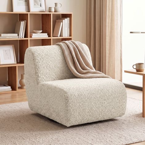 Fauteuil de Salon Pivotant 360°, Canapé 1 Place Chenille, Assise Large, Beige (1/5)