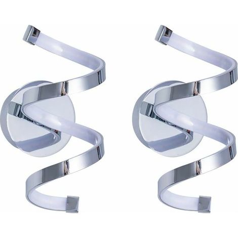 VURAHOME - Lot de 2 appliques murales en métal spirale nordique 12 W (4000 K), chevet d'intérieur LED en argent chromé, fond TV salon Den [Classe énergétique A+++] (1/5)