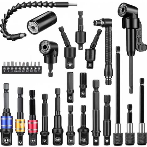 El paquete de 32 accesorios flexibles para brocas de ángulo recto incluye accesorios para brocas de 90 grados, vástago hexagonal, accesorios para brocas de ángulo recto de 105 grados, destornilladores (1/5)