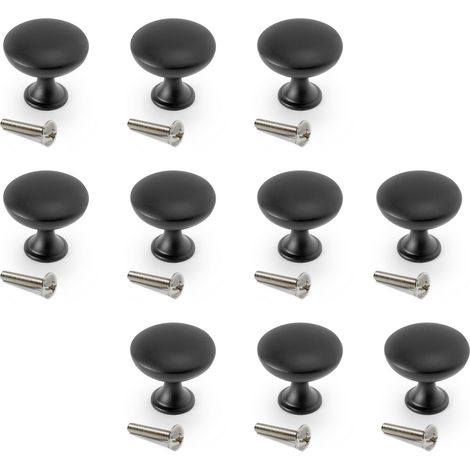 Emuca Lot de 10 boutons pour meubles Cancún, diamètre 30mm, Zamak, Peint en noir (1/5)