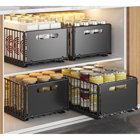 Teleskopschublade ausziehbar 4Stück 38D X 25W X 19H CM Schwarz (1/5)