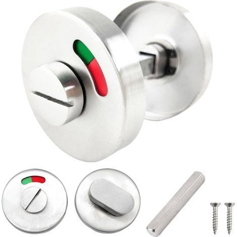 Rosetta per WC in acciaio inox con pomello girevole e indicatore di ricevuta, serratura rotonda con catenaccio girevole, ferramenta resistente per porte di bagno e toilette (1/5)
