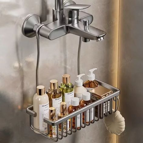 (gris) Étagère de douche pour salle de bain, panier suspendu pour gel douche, étagère de rangement murale d'angle pour salle de bain (1/5)