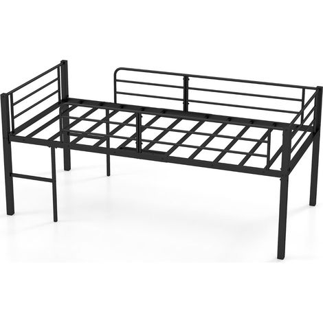 Lit mezzanine bas 198,5 x 96 x 88 cm avec barrières de sécurité gain de place et accès facile en métal noir