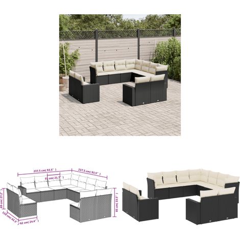 11-tlg. Garten-Sofagarnitur mit Kissen Schwarz Poly Rattan - Gartensortiment - Outdoor Möbel - Lounge Set - Rattan Sofa - Gartenlounge - Home & Living (1/3)