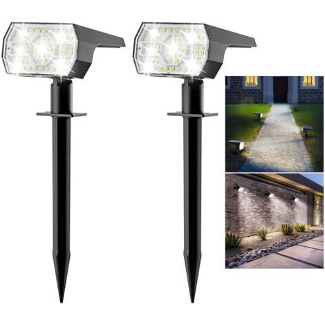 Lot de 2 projecteurs solaires d'extérieur avec 56 LED – lumière blanche froide 6500K – étanchéité IP65 – 3 modes de luminosité pour jardin et allée (1/5)