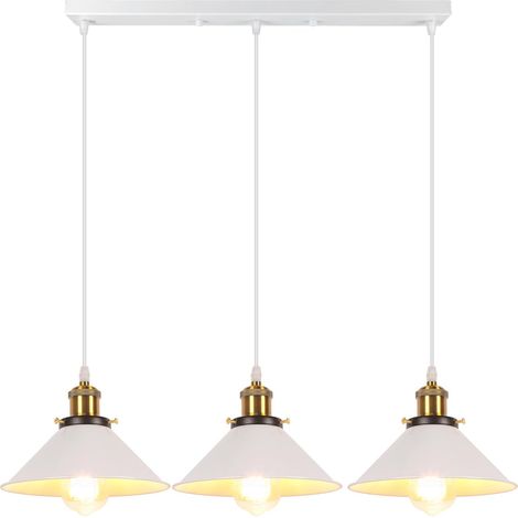 Rétro 3 Lumières Suspension Luminaire, Vintage Lustre Industrielle Métal E27 Plafonnier Abat-jour de Design Lampe Suspension pour Cuisine Salle à Manger Café Bar Restaurant, Ø22CM, Blanc (1/5)