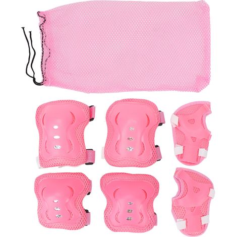 Ensemble de protections pour enfants : genouillères, coudières et protège-mains élégants et respirants pour le vélo et le roller (rose). (1/5)