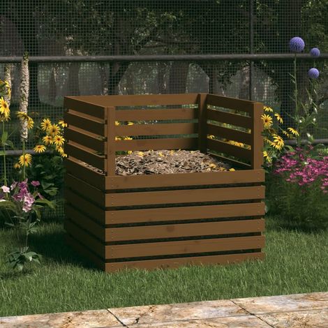 Composteur De 500 Litres Brun Foncé Pour Jardin. En Bois de pin. Bois Massif (1/5)