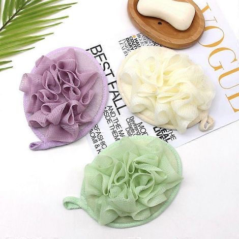 Lot de 3 éponges de douche en maille, gant de douche exfoliant avec fleur (Mul) (1/5)