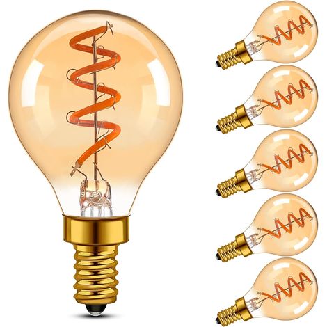 E14 Ampoule LED 3W Vintage Edison Filament G45 Forme Goutte Remplace 30W 2200K Lumière Chaude Ampoule Pour Lustre Décoratif,50lm,230V,Verre Ambre,CRI90+,6 Pcs (1/5)