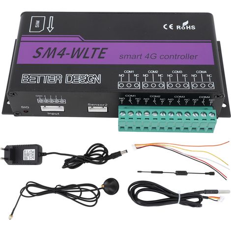 Ortviai Contrôleur d'alarme 4G 4 voies avec SMS et application – SM4-WLTE-EA – Capteurs PT100/thermocouple, détection coupure électrique