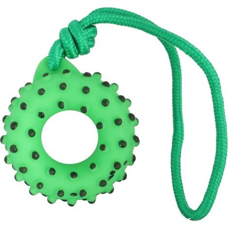 Grüner, donut-förmiger Kauknochen aus Gummi für Hunde mit Quietscher (1/4)