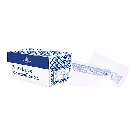 Enveloppe 110 x 220 mm La Couronne 90 g avec fenêtre 45 x 100 mm blanche - Boîte de 200 (1/2)