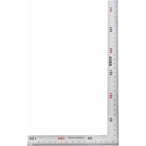 Stainless Steel 90 Degree L-Shaped Square Ruler, Double-Sided Metal Ruler, 150 x 300 mm (1/5)