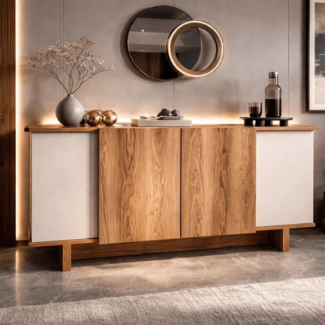 Modern Sideboard Sand-Walnuss-Optik Melamin Diana 180 cm