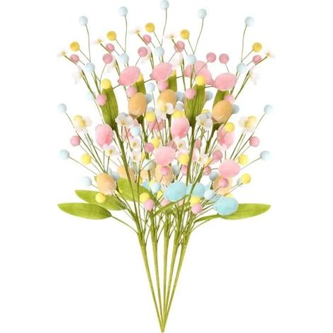 Fleur De Pâques Artificiel, Arbre De Pâques Deco avec 5 Branches d Œufs De Pâques, Tiges Florales De Printemps, Fausse Fleur (1/5)