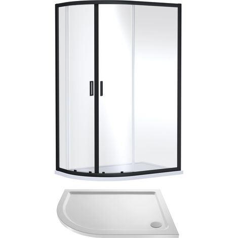 Balterley Left Hand Offset Quadrant Shower Suite with 6mm Safety Glass Enclosure & 1200 x 900mm Tray in Matt Black Frame